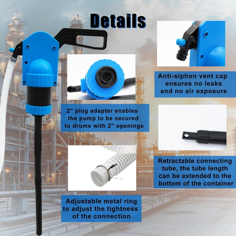 NimRay Lever Action Drum Pump Cost-Effective Replacement - Manual Barrel Pump for DEF,Antifreeze, Gasoline, Fuel & Low concentration liquid,Siphon Pump for 55 Gallon Includes 6.56 ft of 3/4”Corrugated Hose - Image 5